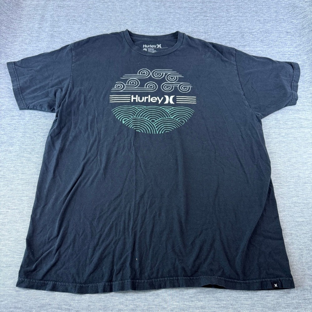 Hurley Mens T-Shirt Black Graphic Streetwear Short Sleeve Classic Top Tee Sz‎ XL